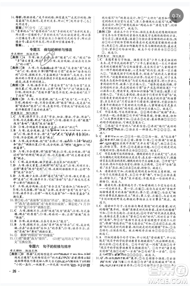 陜西人民教育出版社2023中考總復(fù)習(xí)導(dǎo)與練九年級語文人教版參考答案