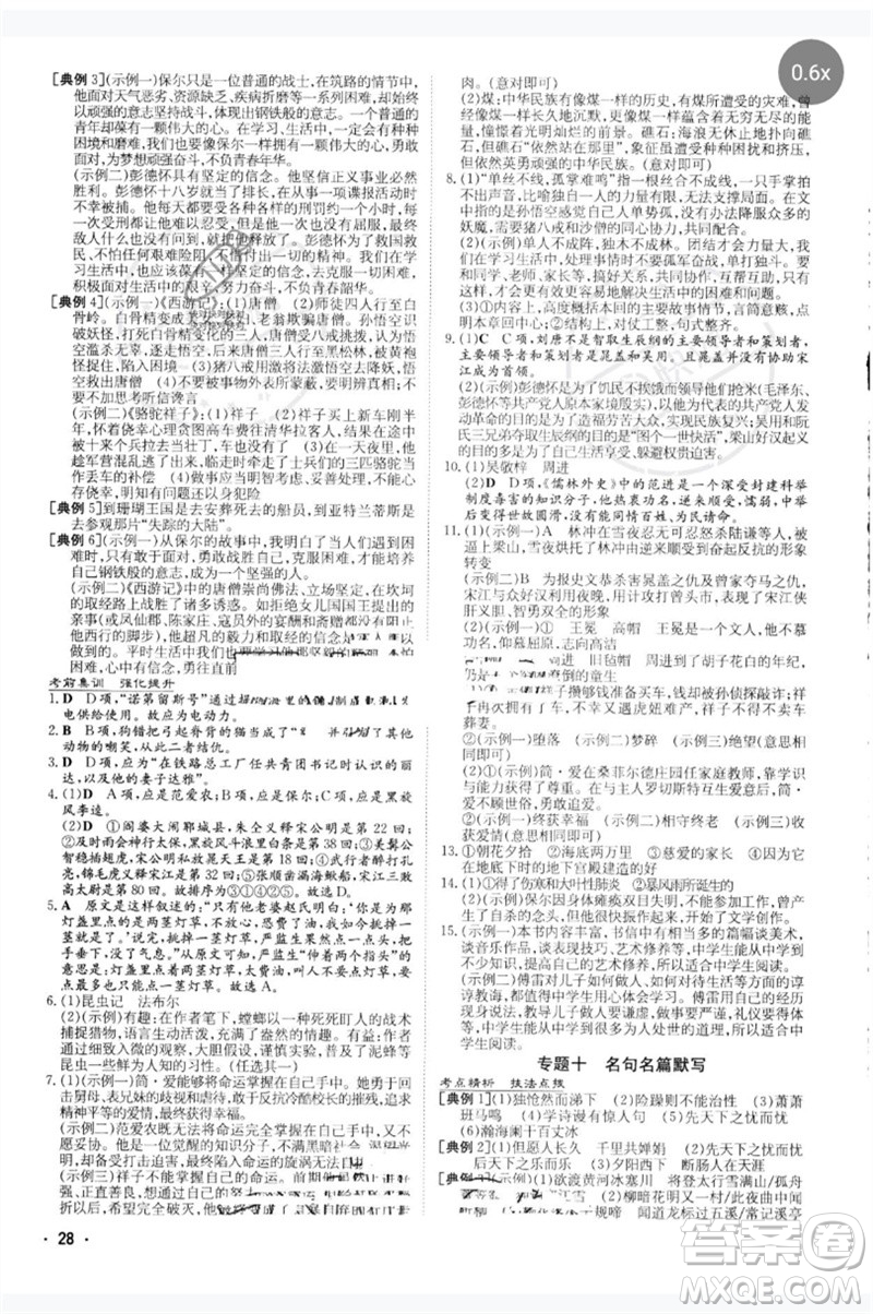 陜西人民教育出版社2023中考總復(fù)習(xí)導(dǎo)與練九年級語文人教版參考答案