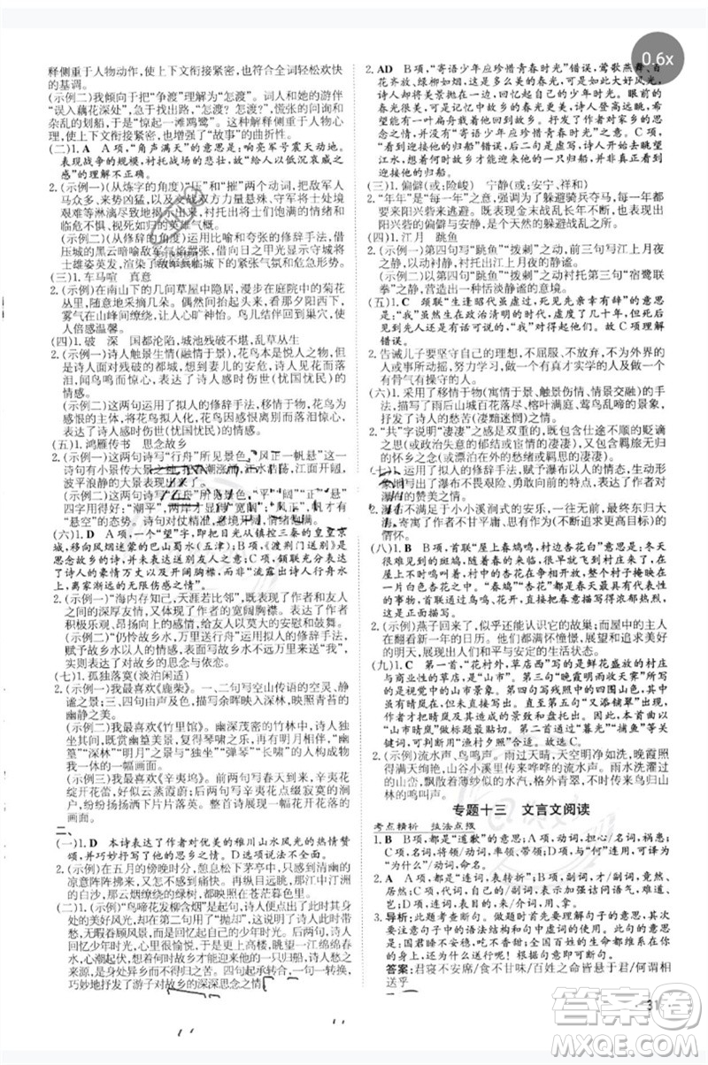 陜西人民教育出版社2023中考總復(fù)習(xí)導(dǎo)與練九年級語文人教版參考答案