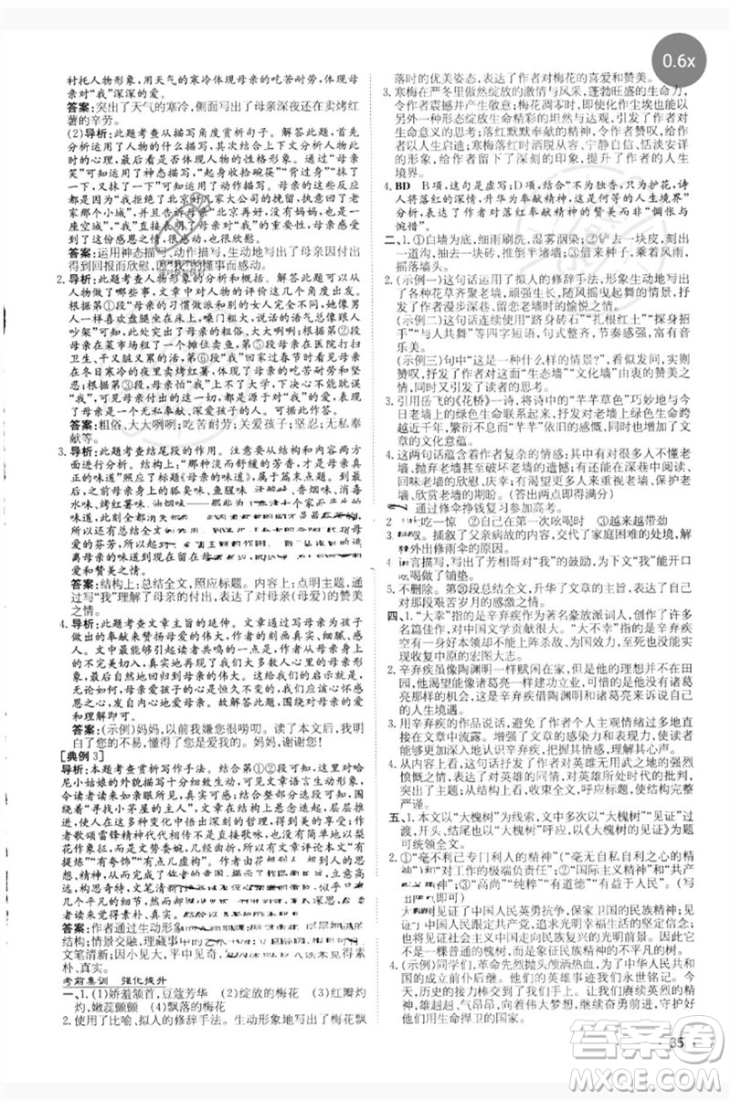 陜西人民教育出版社2023中考總復(fù)習(xí)導(dǎo)與練九年級語文人教版參考答案