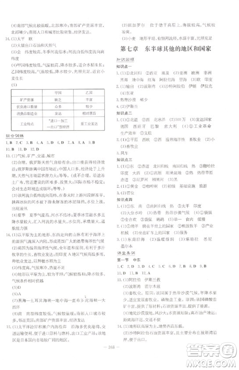 陜西人民教育出版社2023初中總復(fù)習(xí)導(dǎo)與練九年級(jí)地理通用版包頭專版參考答案