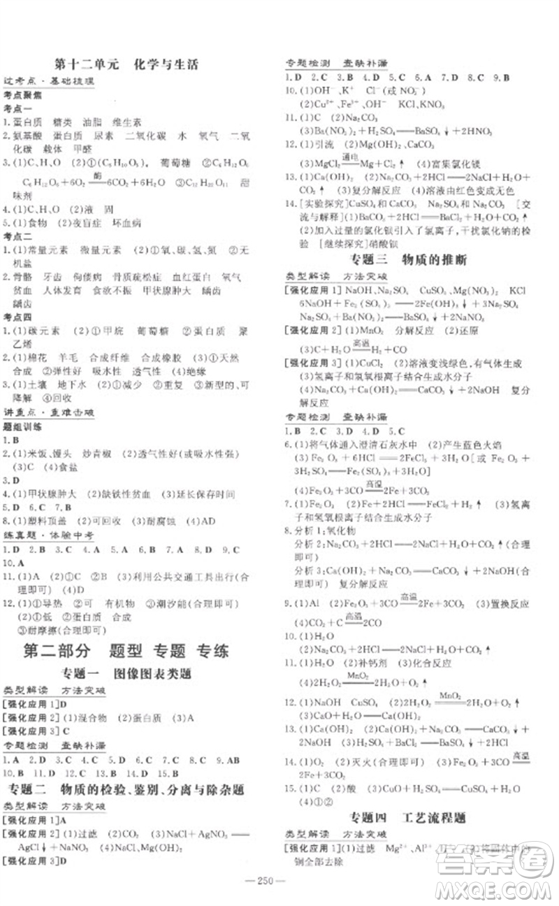 陜西人民教育出版社2023中考總復(fù)習(xí)導(dǎo)與練九年級化學(xué)精講冊人教版參考答案