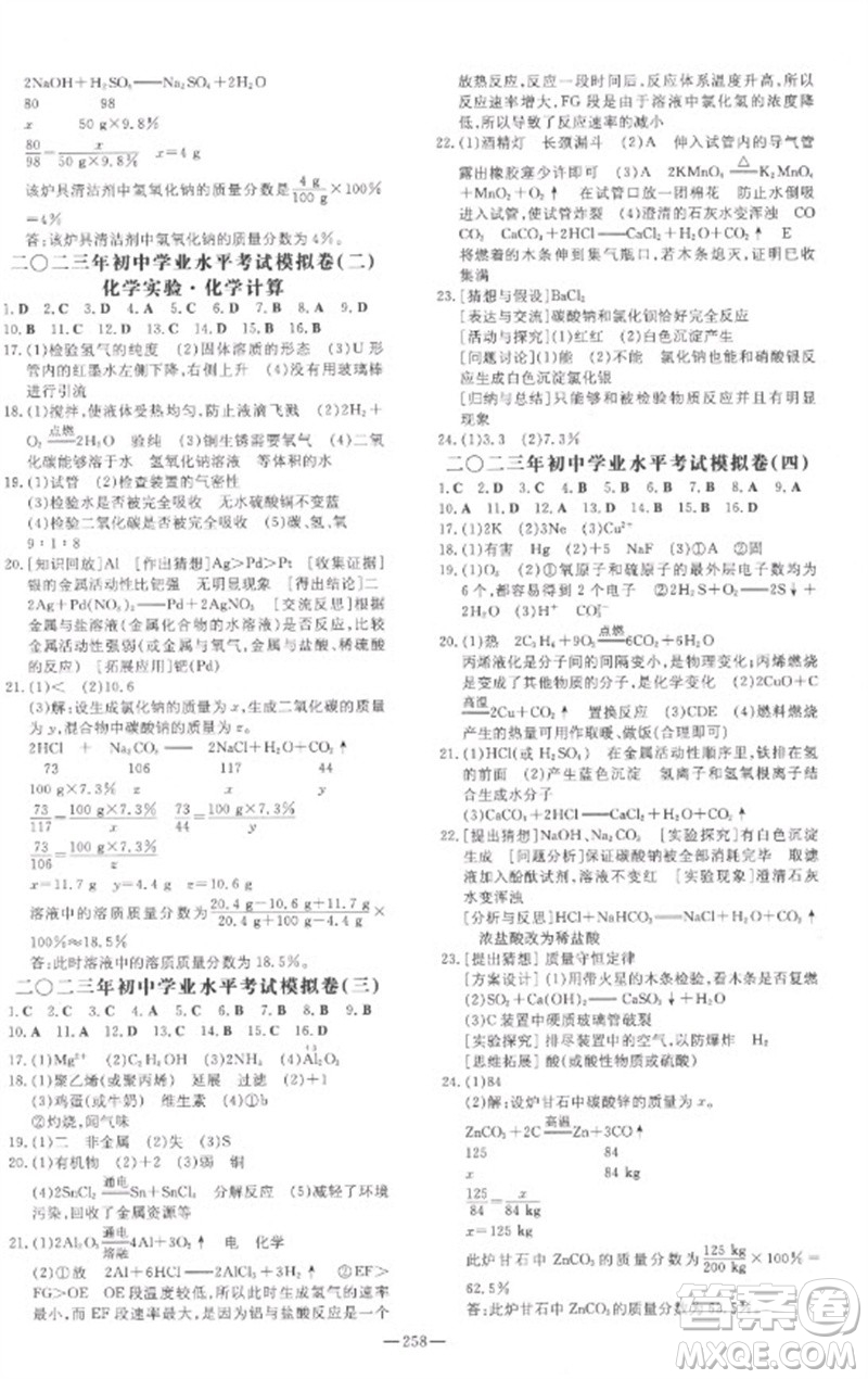 陜西人民教育出版社2023中考總復(fù)習(xí)導(dǎo)與練九年級化學(xué)精講冊人教版參考答案