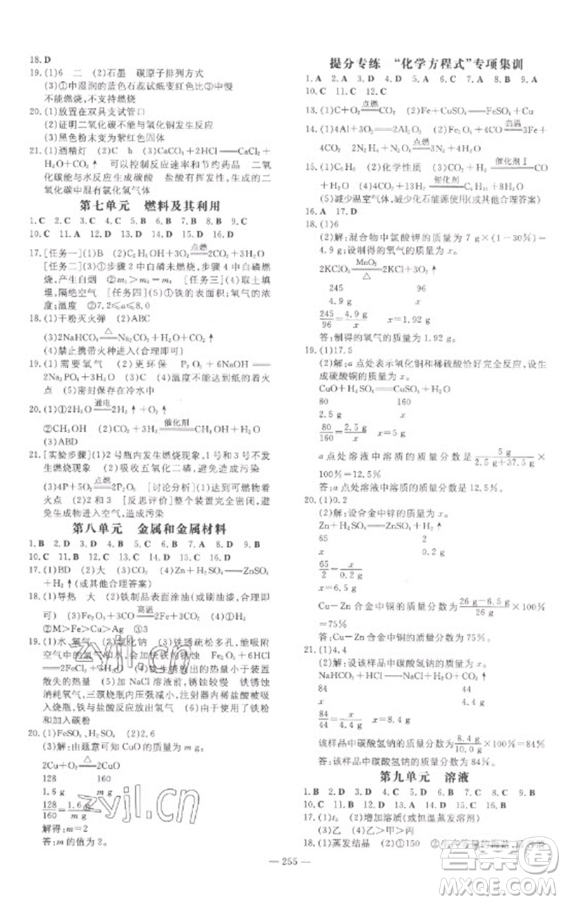 陜西人民教育出版社2023中考總復(fù)習(xí)導(dǎo)與練九年級化學(xué)精講冊人教版參考答案