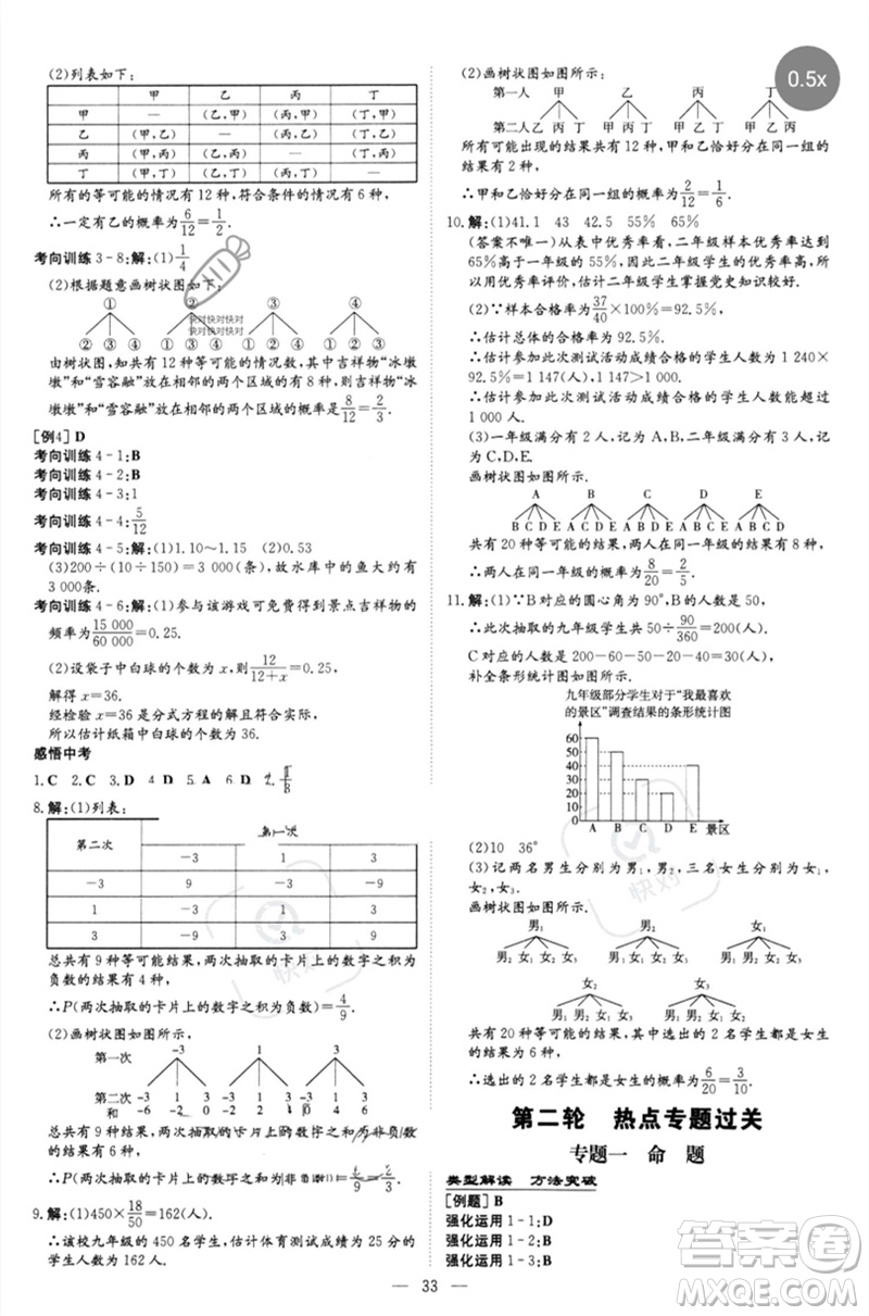 陜西人民教育出版社2023初中總復(fù)習(xí)導(dǎo)與練九年級數(shù)學(xué)精講冊通用版包頭專版參考答案