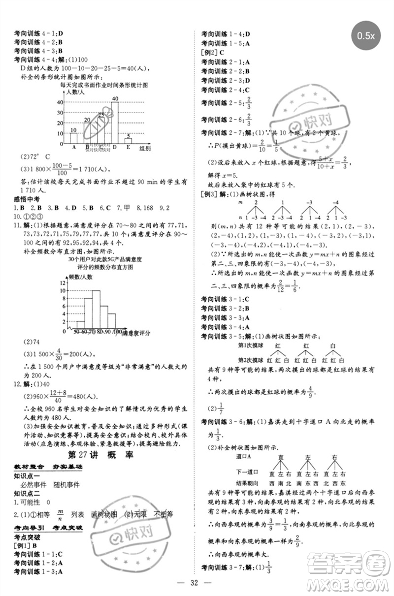 陜西人民教育出版社2023初中總復(fù)習(xí)導(dǎo)與練九年級數(shù)學(xué)精講冊通用版包頭專版參考答案