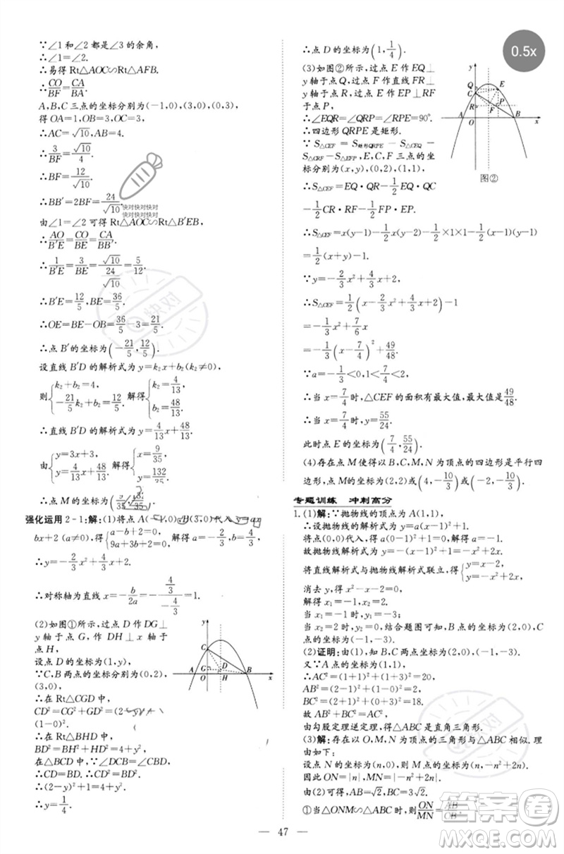 陜西人民教育出版社2023初中總復(fù)習(xí)導(dǎo)與練九年級數(shù)學(xué)精講冊通用版包頭專版參考答案