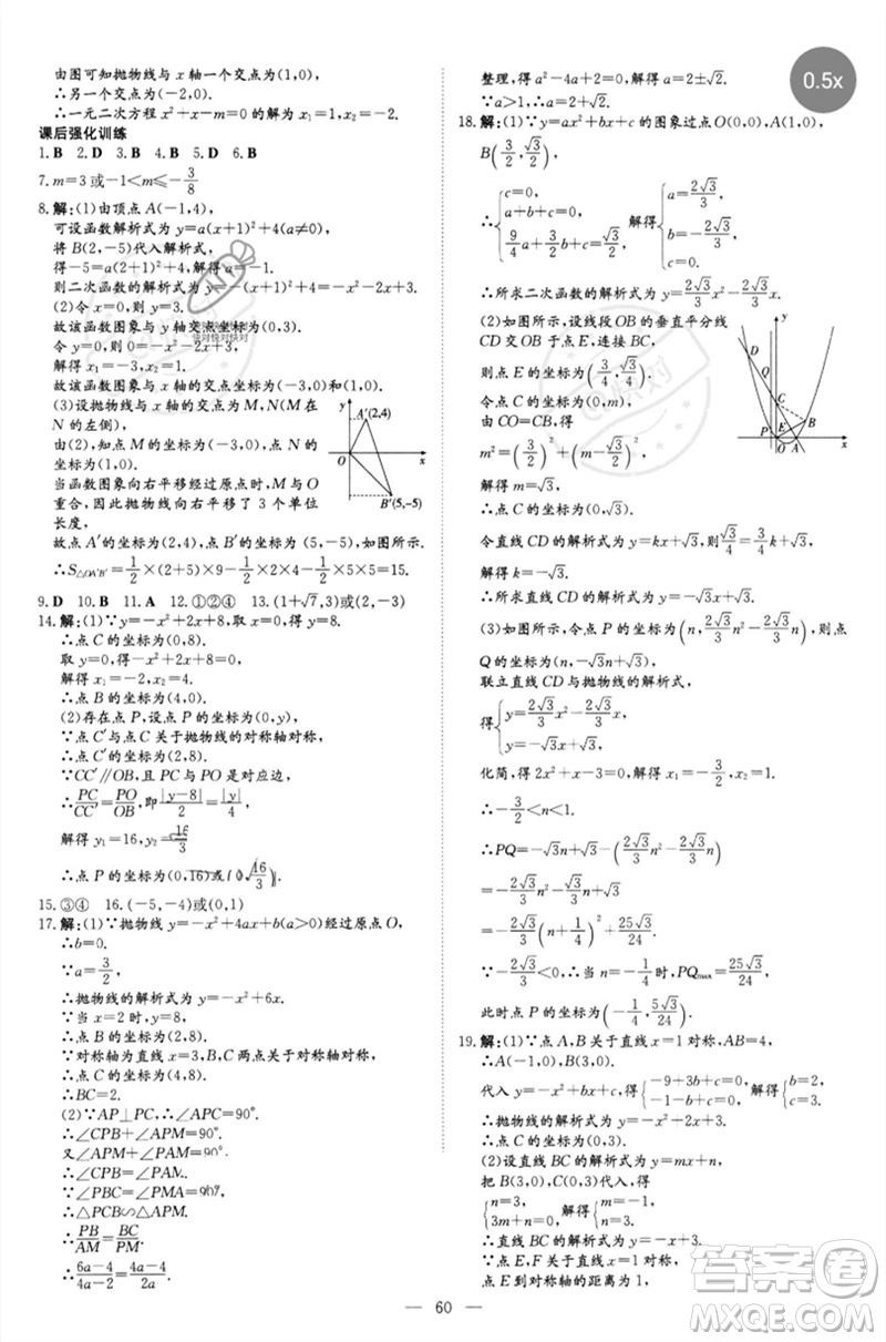 陜西人民教育出版社2023初中總復(fù)習(xí)導(dǎo)與練九年級數(shù)學(xué)精講冊通用版包頭專版參考答案