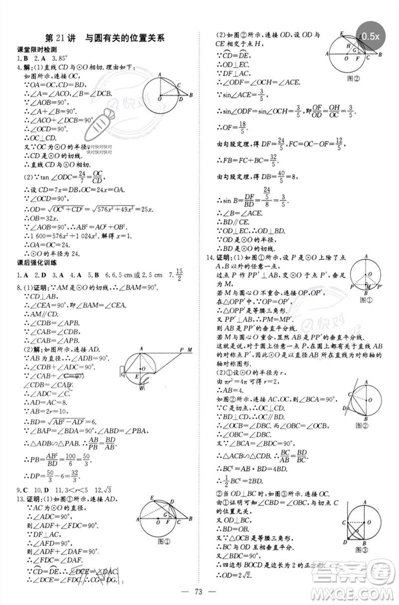 陜西人民教育出版社2023初中總復(fù)習(xí)導(dǎo)與練九年級數(shù)學(xué)精講冊通用版包頭專版參考答案