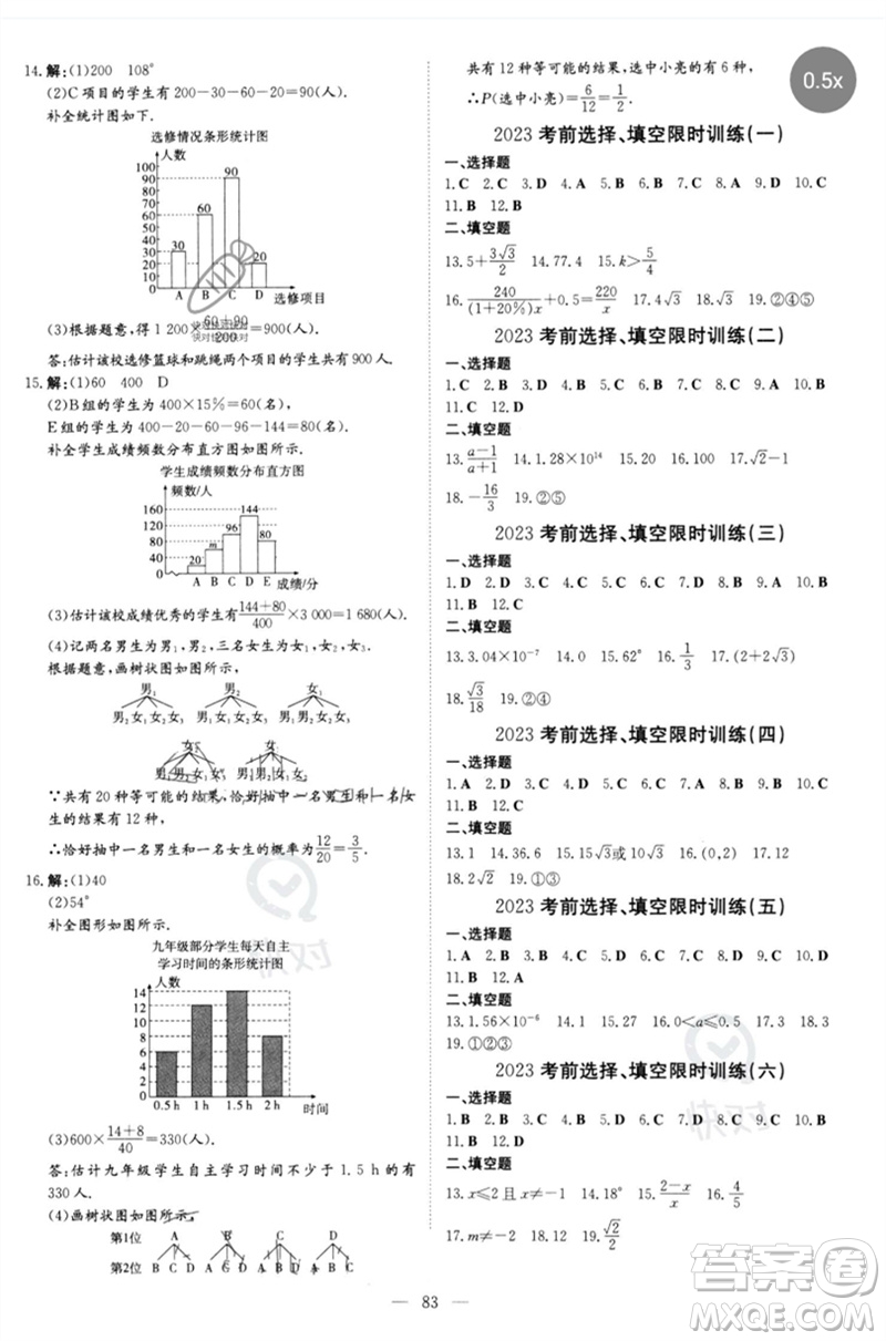 陜西人民教育出版社2023初中總復(fù)習(xí)導(dǎo)與練九年級數(shù)學(xué)精講冊通用版包頭專版參考答案