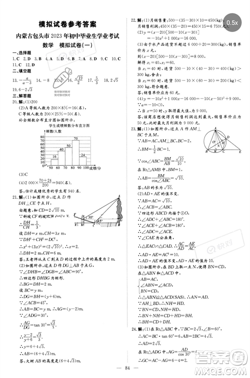 陜西人民教育出版社2023初中總復(fù)習(xí)導(dǎo)與練九年級數(shù)學(xué)精講冊通用版包頭專版參考答案