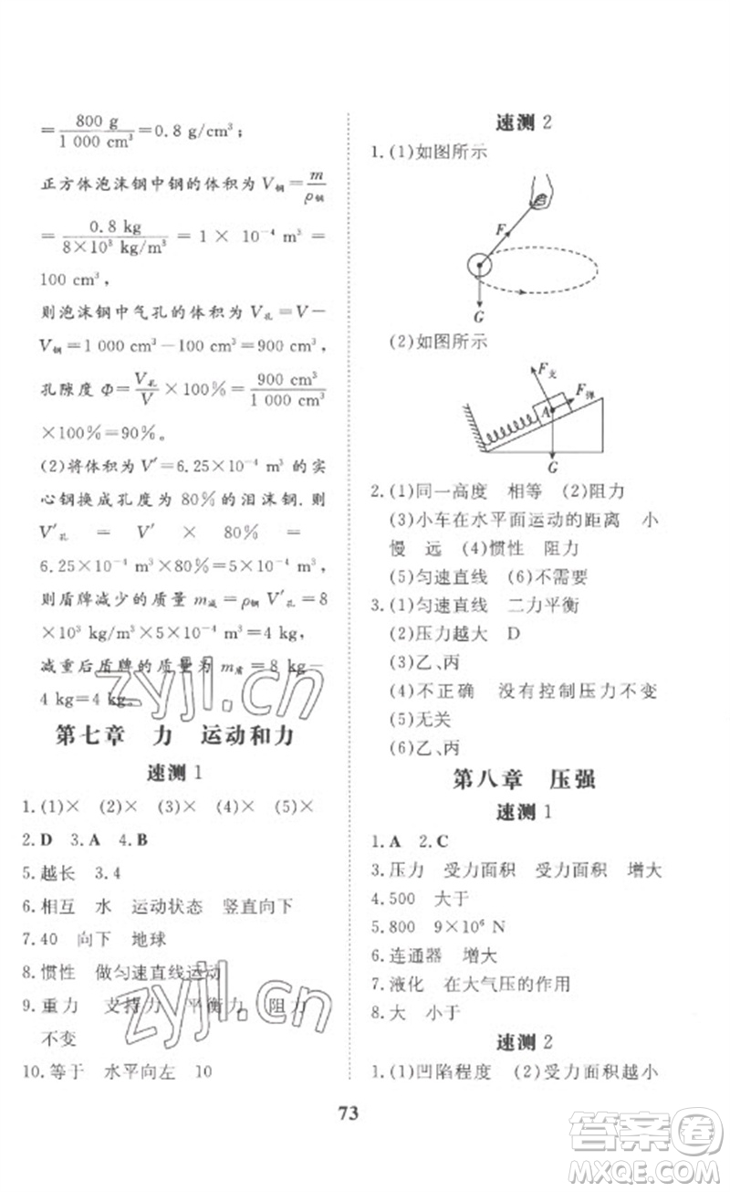 陜西人民教育出版社2023中考總復(fù)習(xí)導(dǎo)與練九年級物理精講冊人教版參考答案