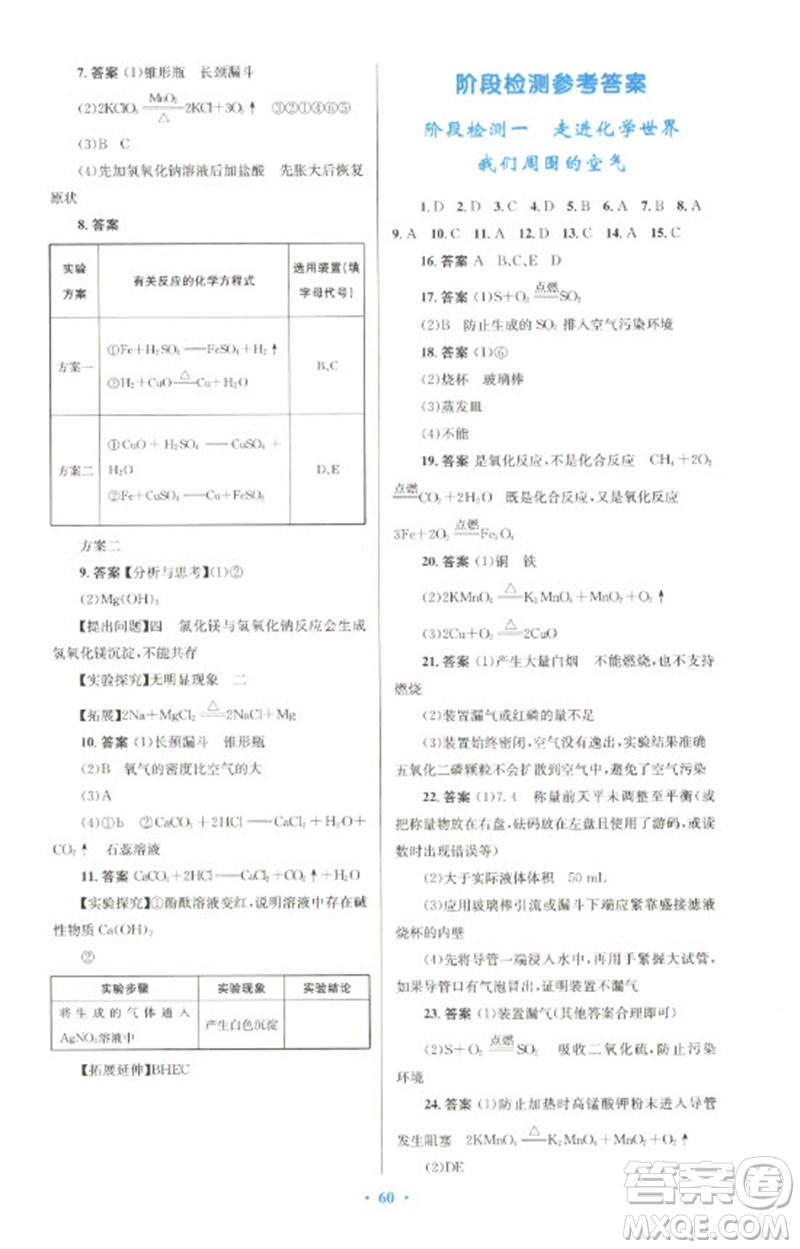 人民教育出版社2023初中總復(fù)習(xí)優(yōu)化設(shè)計(jì)九年級(jí)化學(xué)人教版參考答案