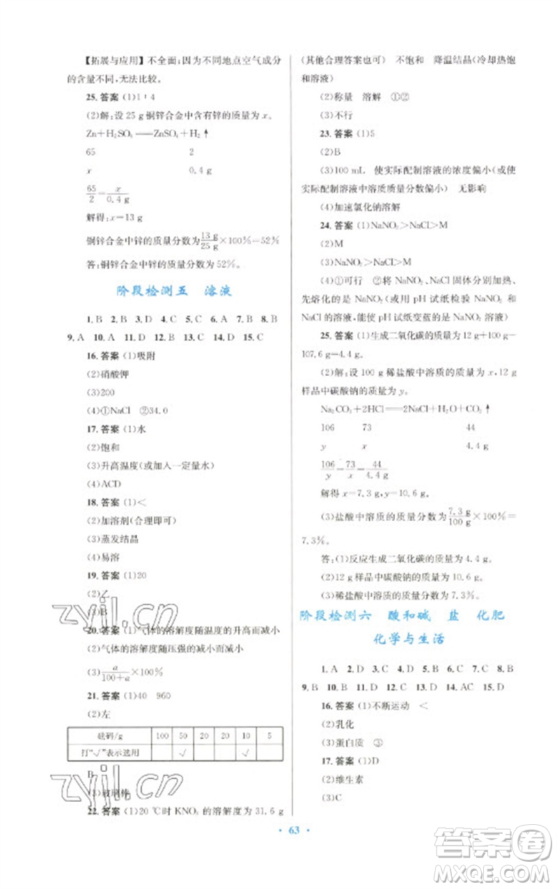 人民教育出版社2023初中總復(fù)習(xí)優(yōu)化設(shè)計(jì)九年級(jí)化學(xué)人教版參考答案