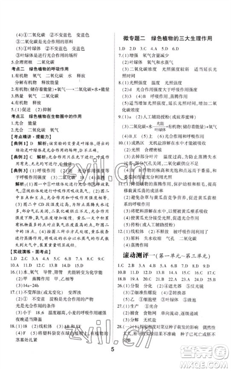 山東科學(xué)技術(shù)出版社2023初中總復(fù)習(xí)手冊(cè)九年級(jí)生物通用版參考答案