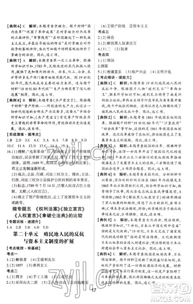 山東科學(xué)技術(shù)出版社2023初中總復(fù)習(xí)手冊九年級歷史通用版參考答案