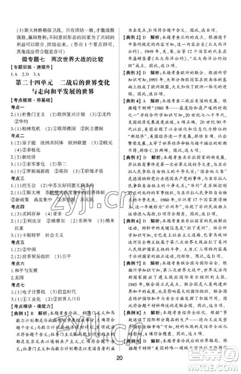 山東科學(xué)技術(shù)出版社2023初中總復(fù)習(xí)手冊九年級歷史通用版參考答案