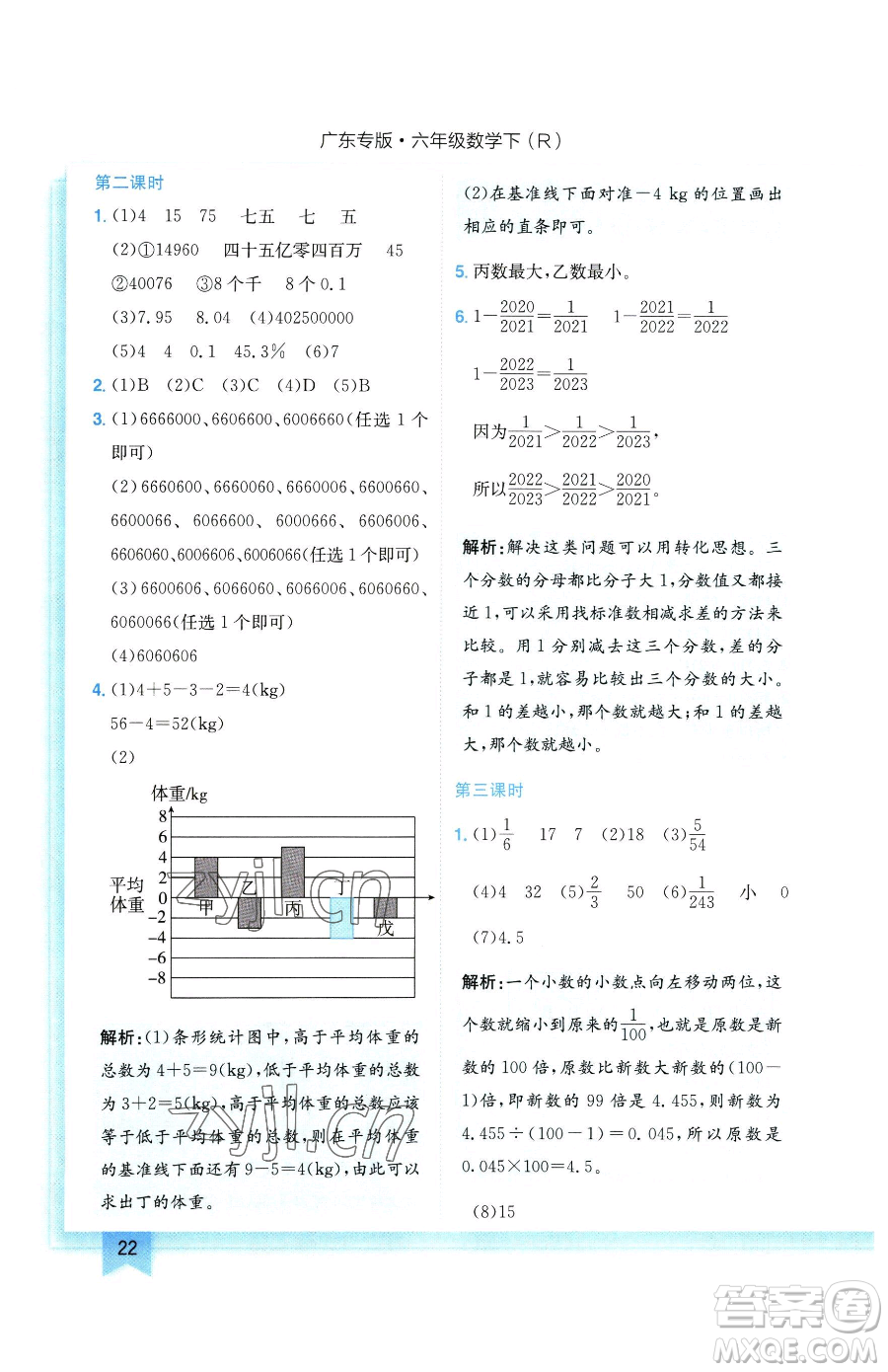 龍門(mén)書(shū)局2023黃岡小狀元作業(yè)本六年級(jí)下冊(cè)數(shù)學(xué)人教版廣東專(zhuān)版參考答案