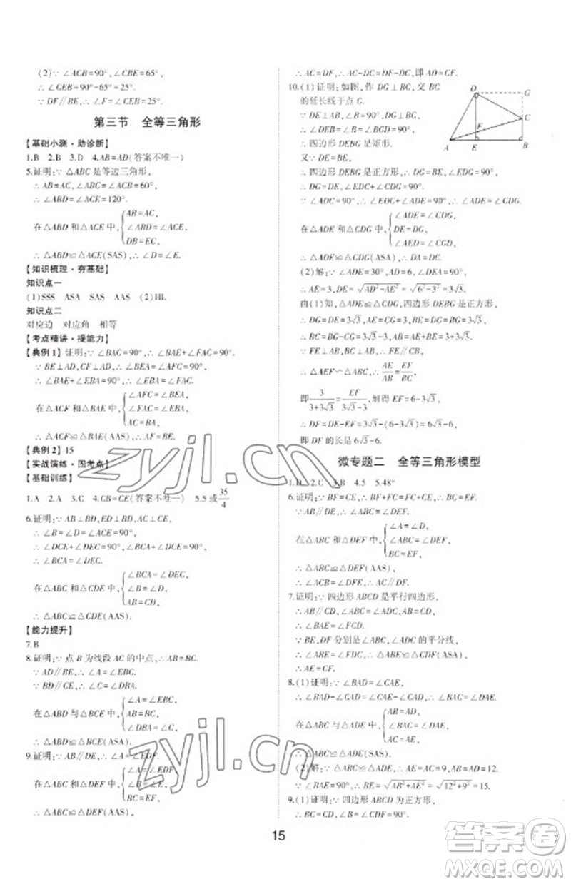 山東科學(xué)技術(shù)出版社2023初中總復(fù)習(xí)手冊(cè)九年級(jí)數(shù)學(xué)通用版參考答案