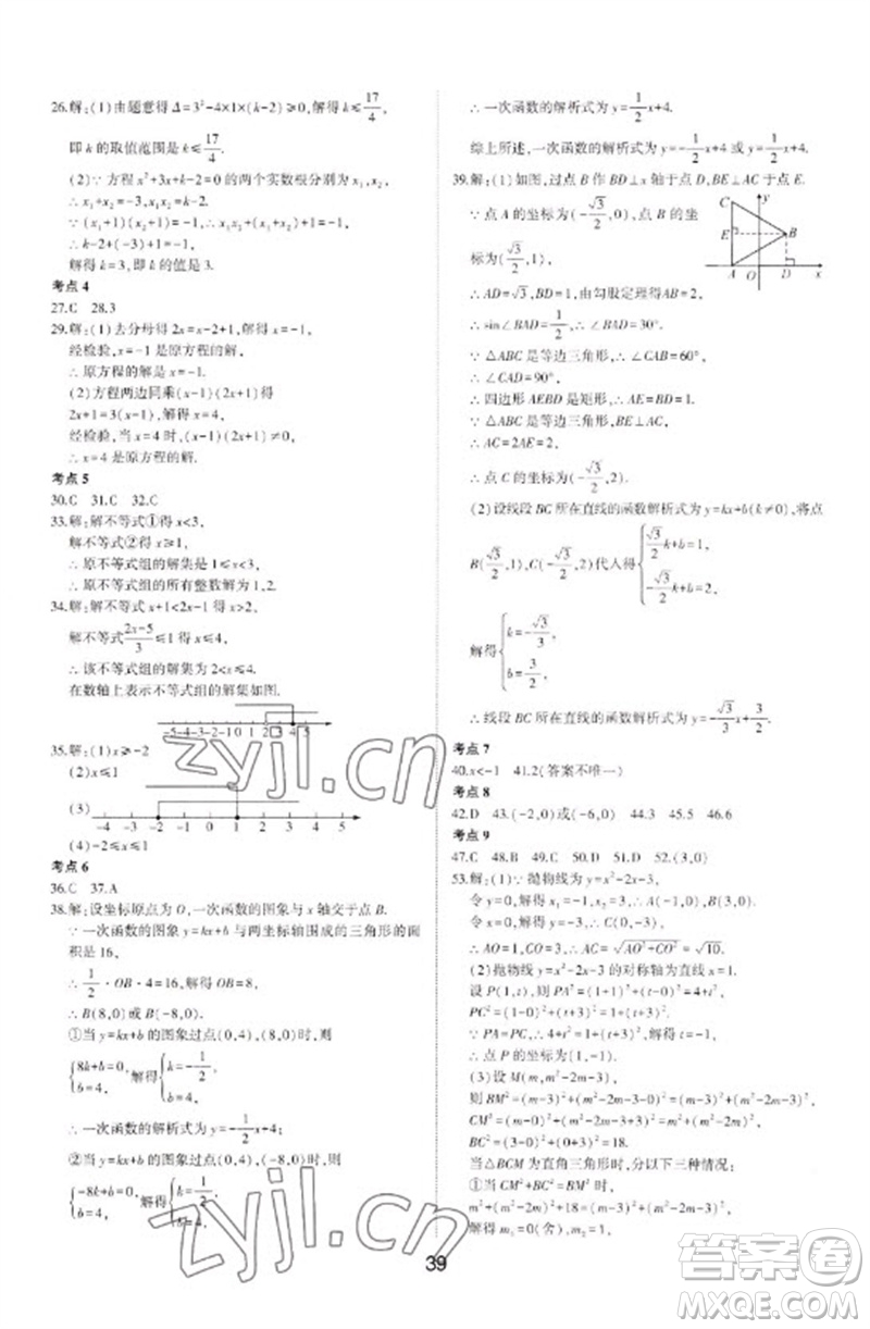 山東科學(xué)技術(shù)出版社2023初中總復(fù)習(xí)手冊(cè)九年級(jí)數(shù)學(xué)通用版參考答案