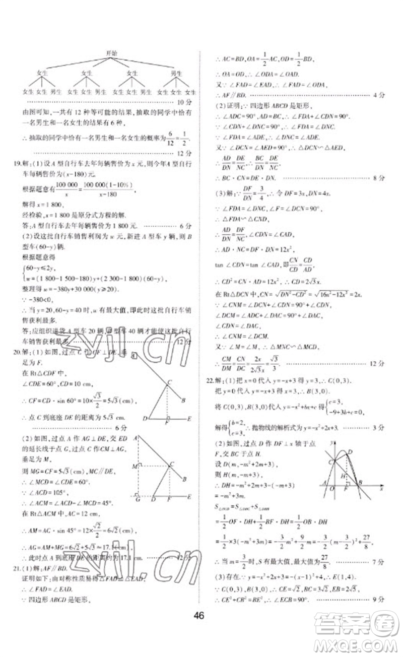 山東科學(xué)技術(shù)出版社2023初中總復(fù)習(xí)手冊(cè)九年級(jí)數(shù)學(xué)通用版參考答案