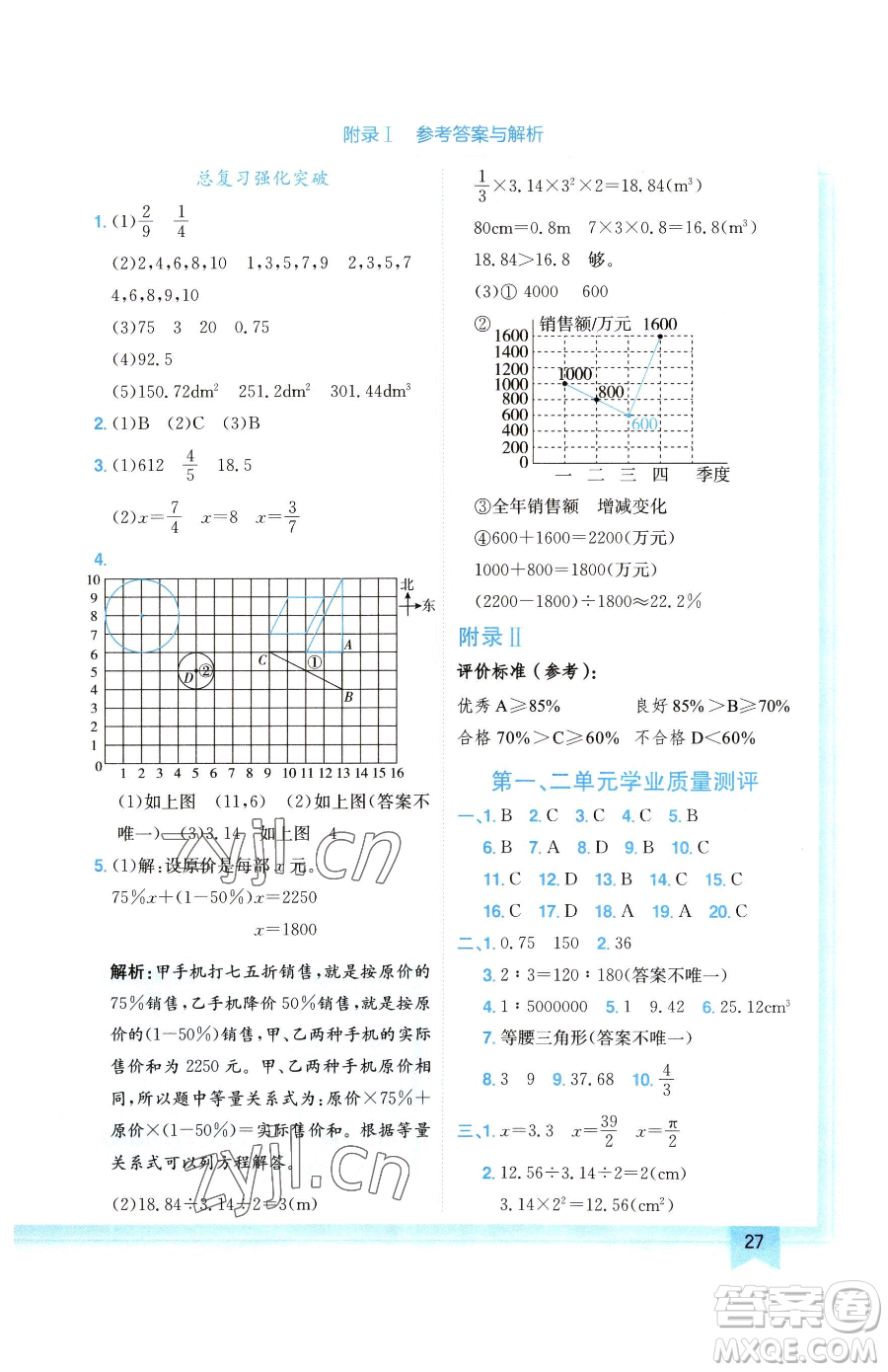 龍門書局2023黃岡小狀元作業(yè)本六年級下冊數(shù)學(xué)北師大版廣東專版參考答案