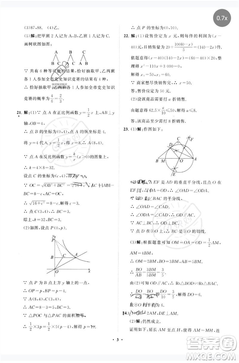 山東教育出版社2023初中總復(fù)習(xí)手冊(cè)分層專題卷九年級(jí)數(shù)學(xué)五四制通用版煙臺(tái)專版參考答案