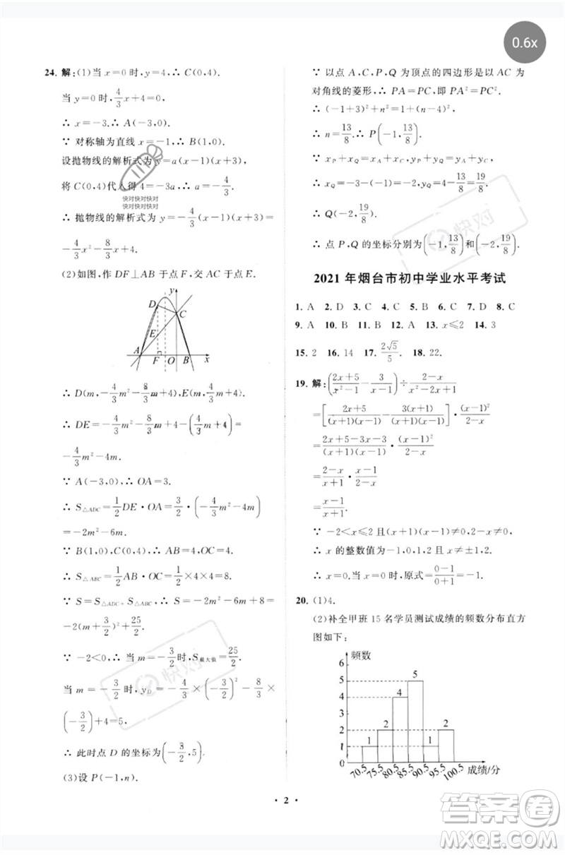 山東教育出版社2023初中總復(fù)習(xí)手冊(cè)分層專題卷九年級(jí)數(shù)學(xué)五四制通用版煙臺(tái)專版參考答案