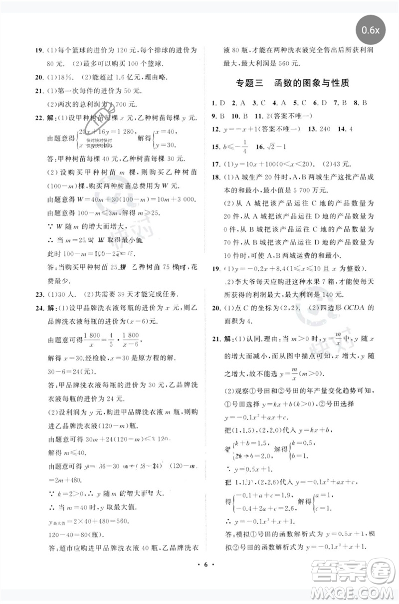 山東教育出版社2023初中總復(fù)習(xí)手冊(cè)分層專題卷九年級(jí)數(shù)學(xué)五四制通用版煙臺(tái)專版參考答案