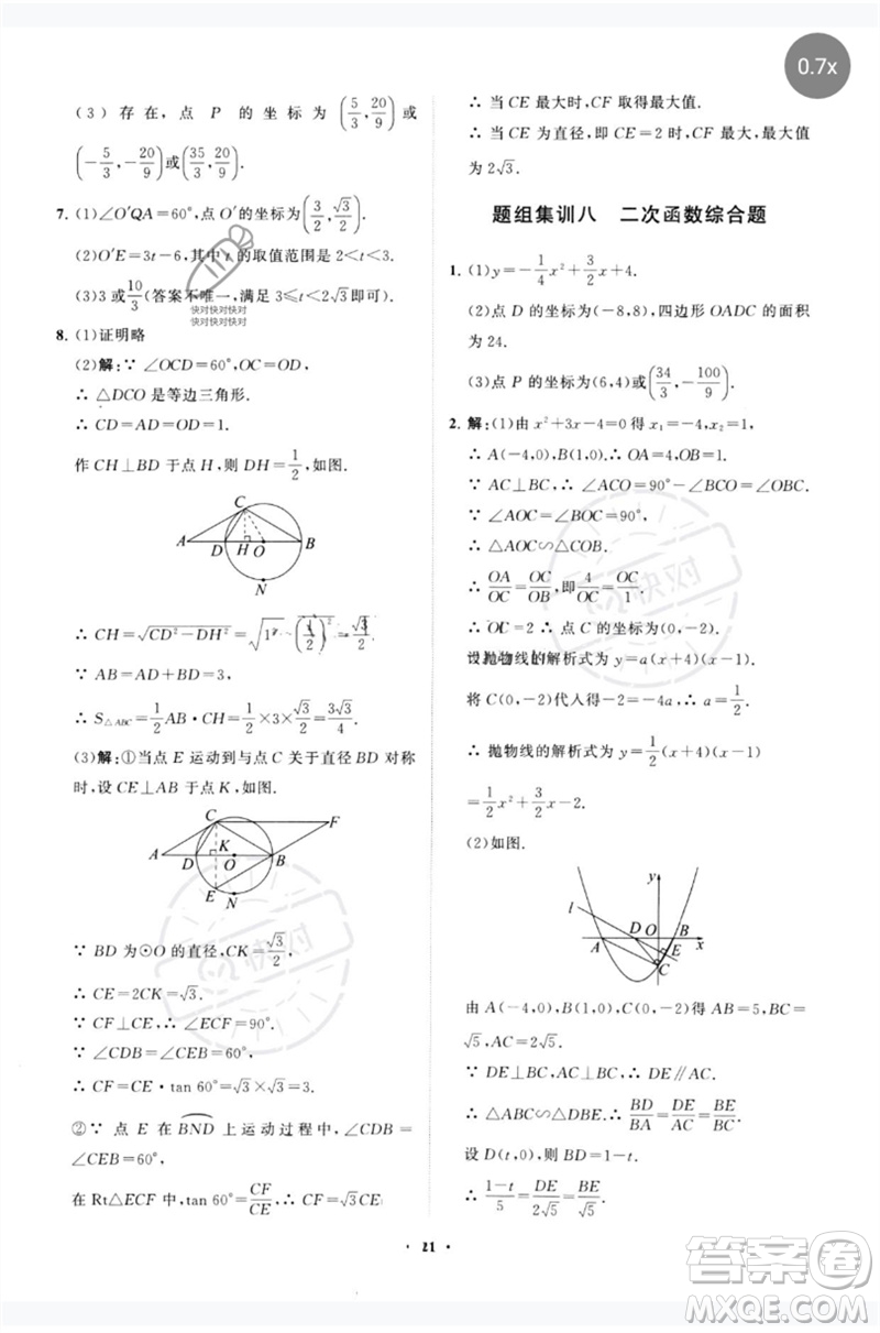 山東教育出版社2023初中總復(fù)習(xí)手冊(cè)分層專題卷九年級(jí)數(shù)學(xué)五四制通用版煙臺(tái)專版參考答案