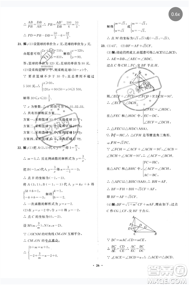 山東教育出版社2023初中總復(fù)習(xí)手冊(cè)分層專題卷九年級(jí)數(shù)學(xué)五四制通用版煙臺(tái)專版參考答案