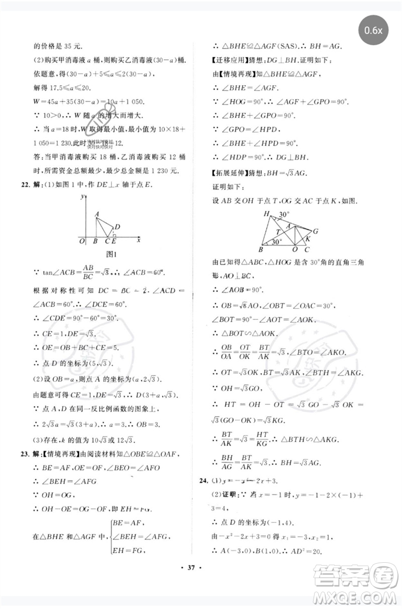 山東教育出版社2023初中總復(fù)習(xí)手冊(cè)分層專題卷九年級(jí)數(shù)學(xué)五四制通用版煙臺(tái)專版參考答案