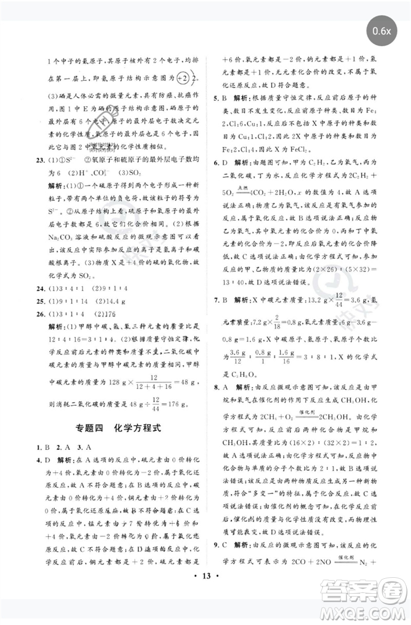 山東教育出版社2023初中總復習手冊分層專題卷九年級化學五四制通用版煙臺專版參考答案