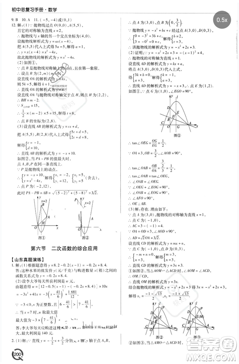 青島出版社2023初中總復(fù)習(xí)手冊九年級數(shù)學(xué)通用版參考答案