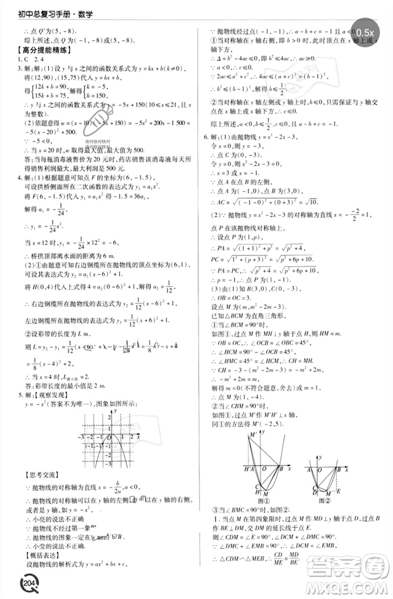 青島出版社2023初中總復(fù)習(xí)手冊九年級數(shù)學(xué)通用版參考答案