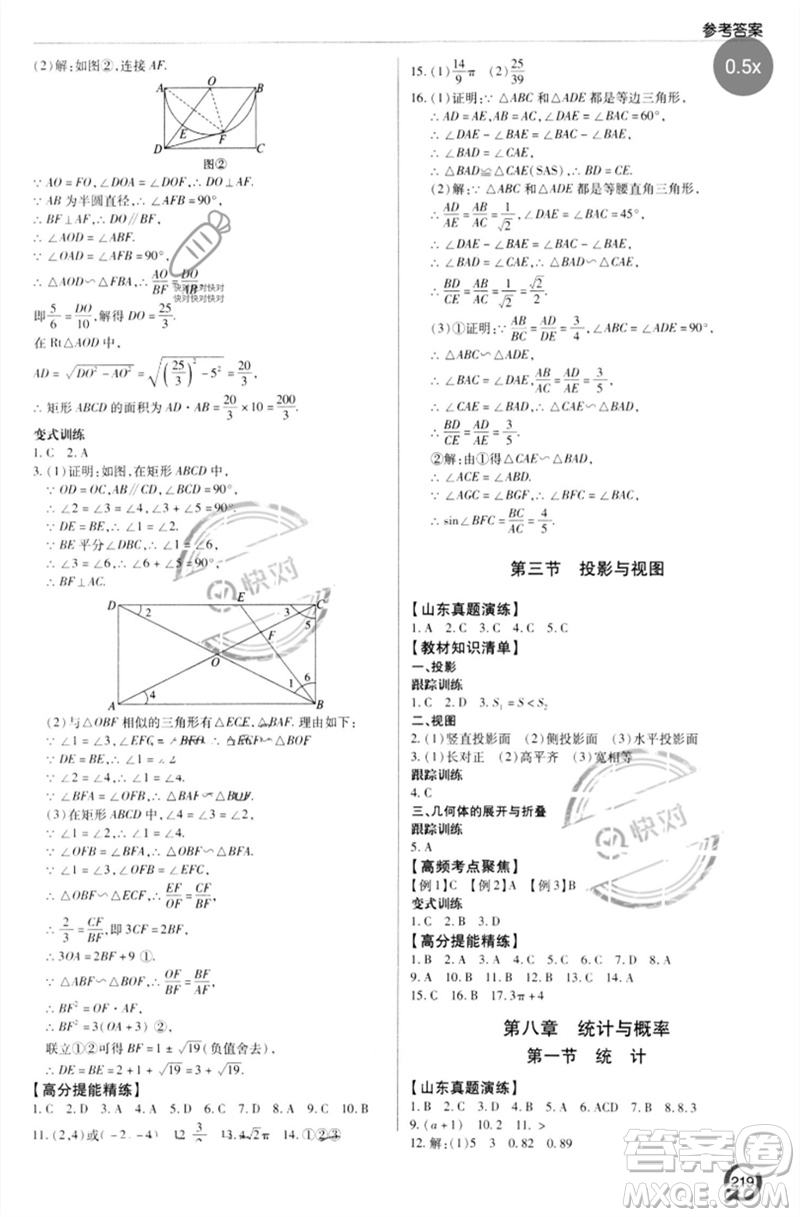 青島出版社2023初中總復(fù)習(xí)手冊九年級數(shù)學(xué)通用版參考答案