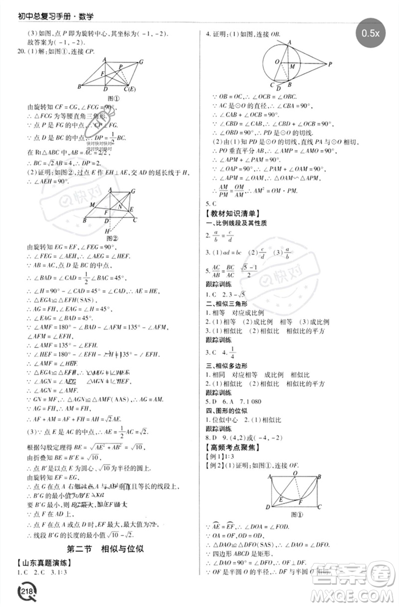 青島出版社2023初中總復(fù)習(xí)手冊九年級數(shù)學(xué)通用版參考答案