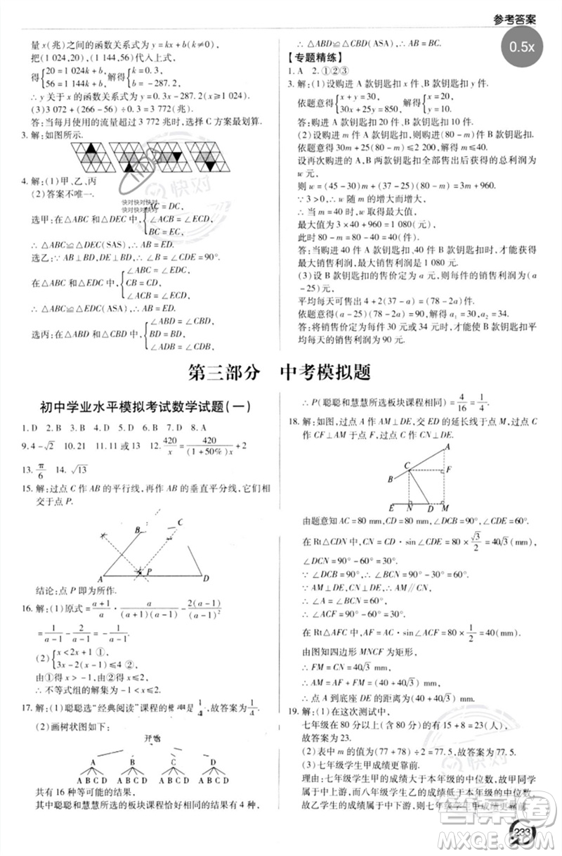 青島出版社2023初中總復(fù)習(xí)手冊九年級數(shù)學(xué)通用版參考答案