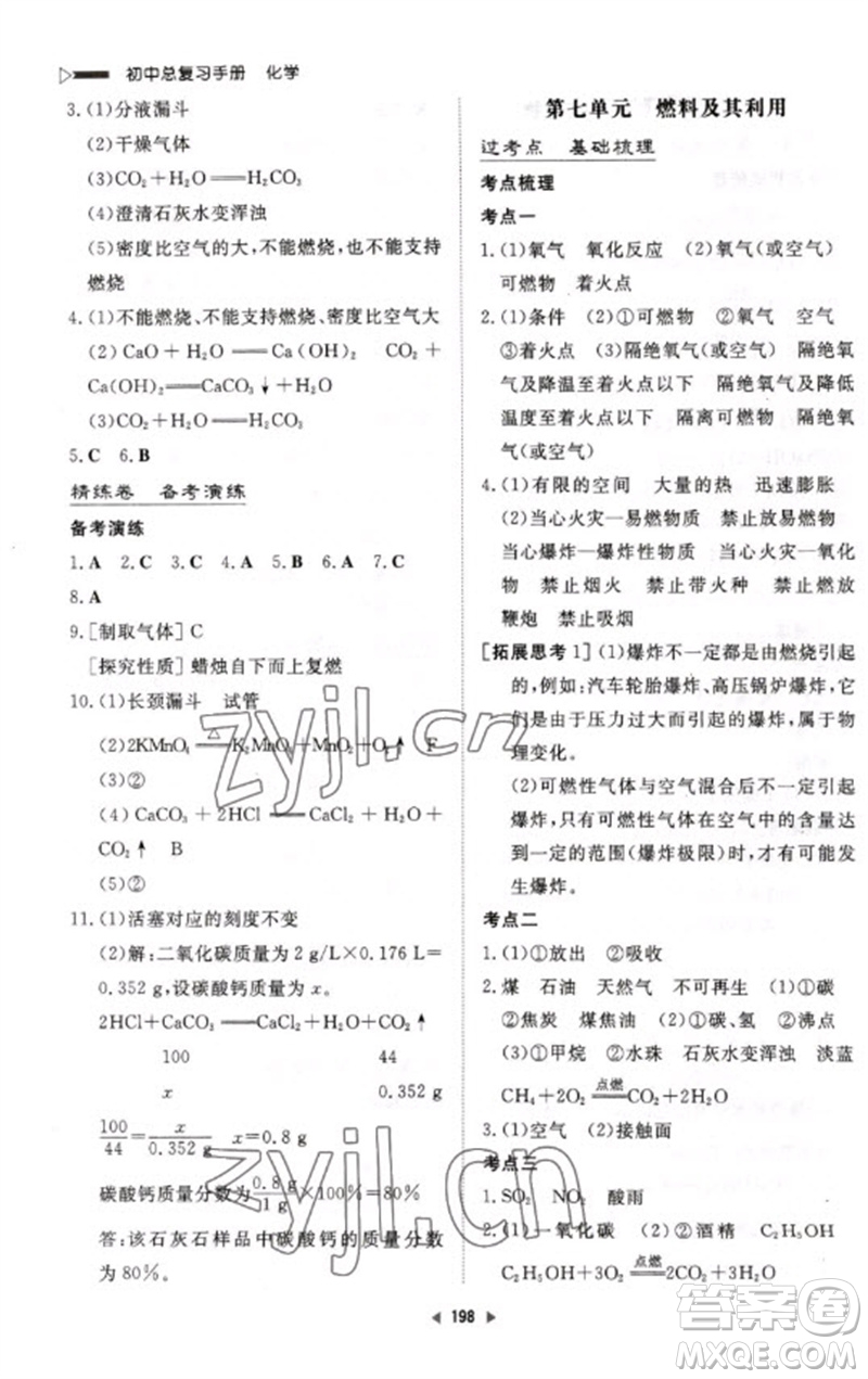 新世紀出版社2023初中總復(fù)習(xí)手冊九年級化學(xué)通用版參考答案