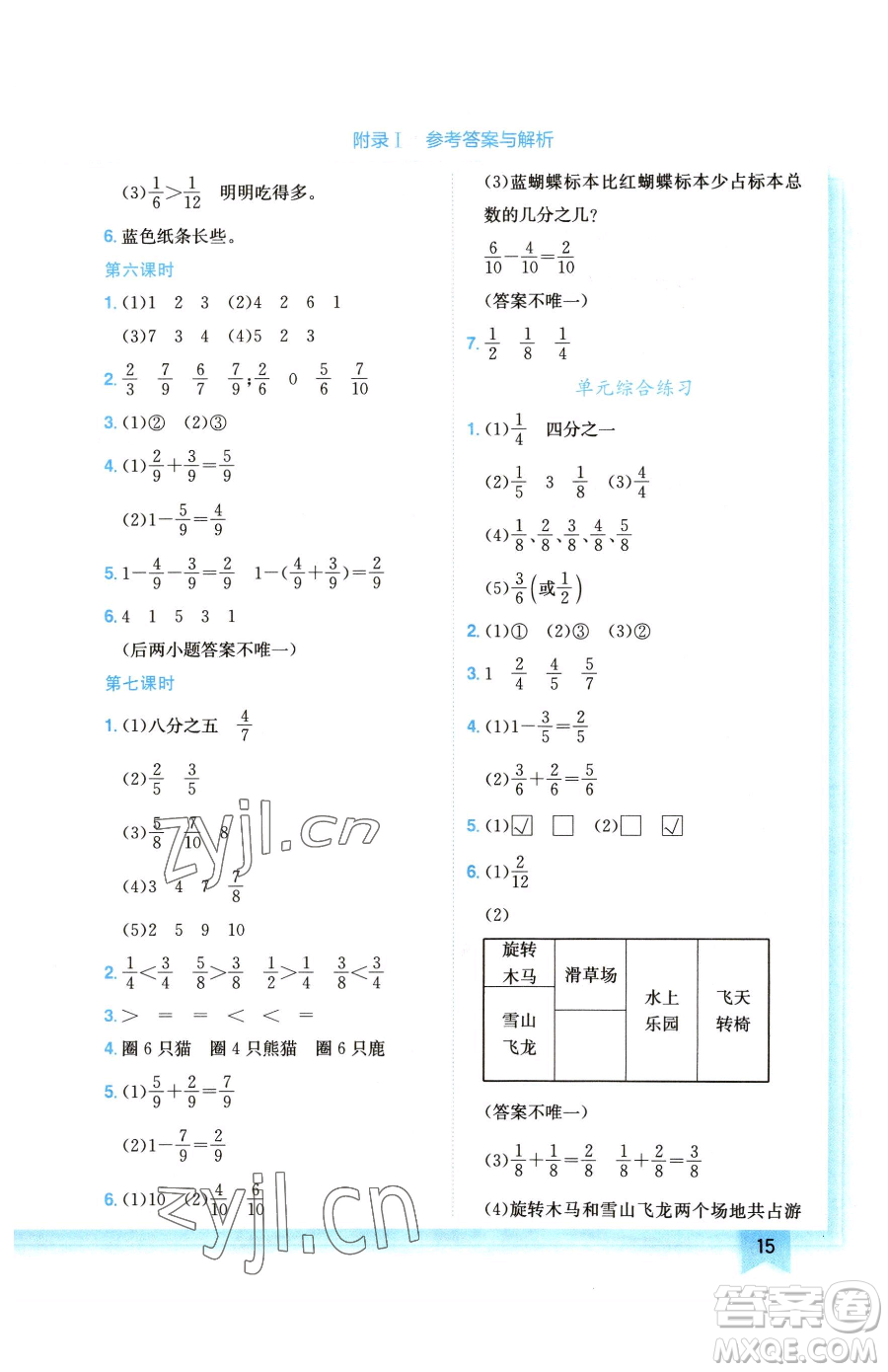 龍門書局2023黃岡小狀元作業(yè)本三年級下冊數學北師大版廣東專版參考答案