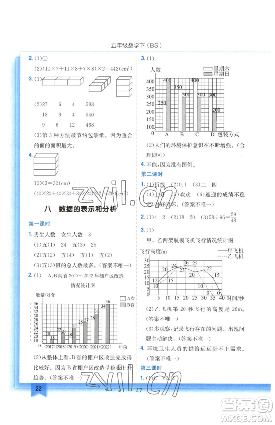 龍門書局2023黃岡小狀元作業(yè)本五年級下冊數(shù)學北師大版參考答案