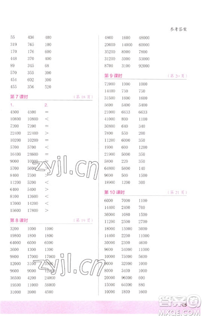 江蘇鳳凰少年兒童出版社2023口算小狀元口算速算天天練四年級數(shù)學(xué)下冊人教版參考答案