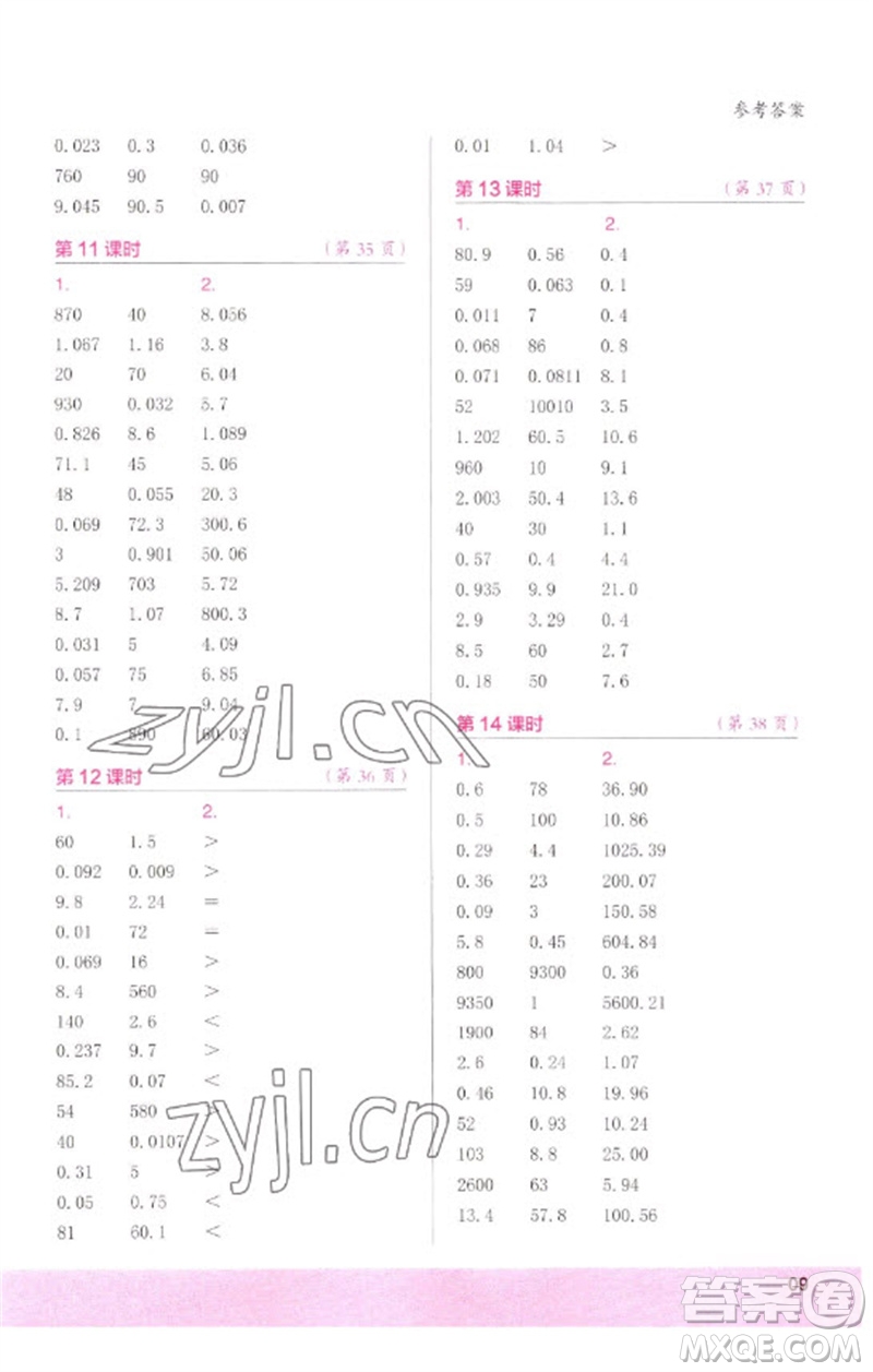 江蘇鳳凰少年兒童出版社2023口算小狀元口算速算天天練四年級數(shù)學(xué)下冊人教版參考答案