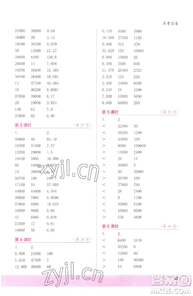 江蘇鳳凰少年兒童出版社2023口算小狀元口算速算天天練四年級數(shù)學(xué)下冊人教版參考答案