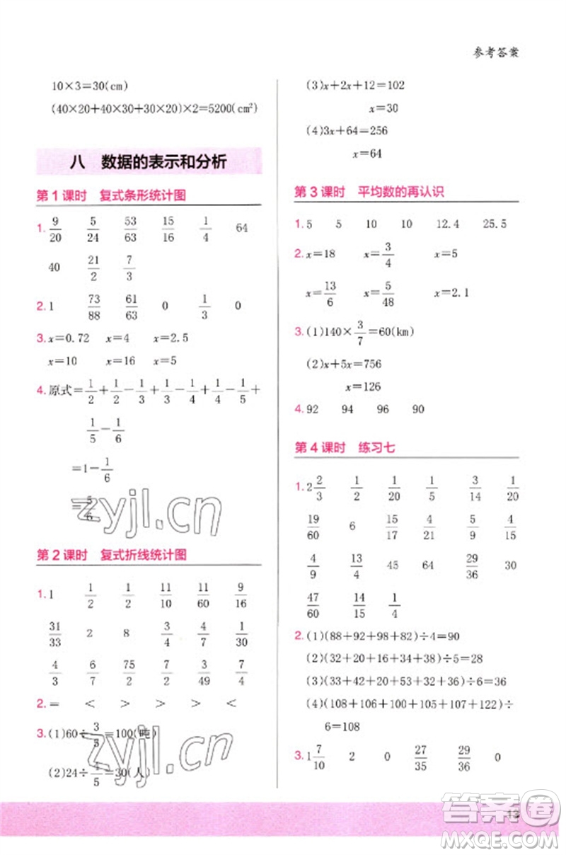 鷺江出版社2023木頭馬計(jì)算小狀元小學(xué)五年級數(shù)學(xué)下冊北師大版參考答案