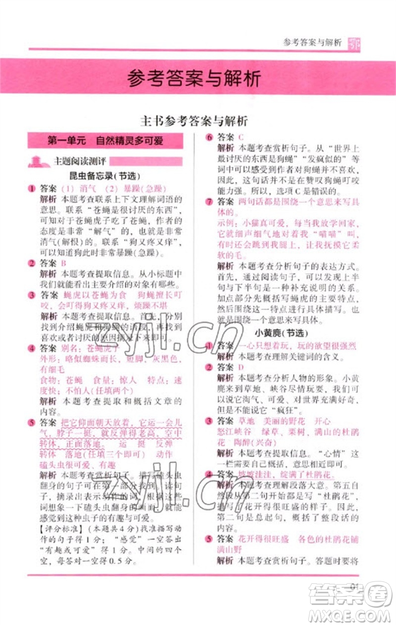 湖南師范大學(xué)出版社2023木頭馬閱讀力測評三年級語文下冊人教版武漢專版B版參考答案