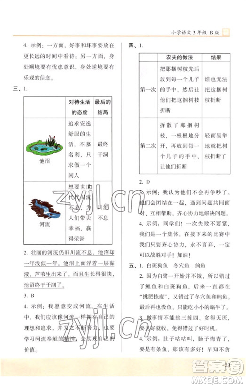 湖南師范大學(xué)出版社2023木頭馬閱讀力測評三年級語文下冊人教版武漢專版B版參考答案