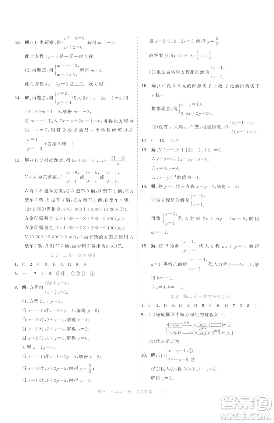 浙江工商大學(xué)出版社2023精彩練習(xí)就練這一本七年級下冊數(shù)學(xué)浙教版評議教輔參考答案