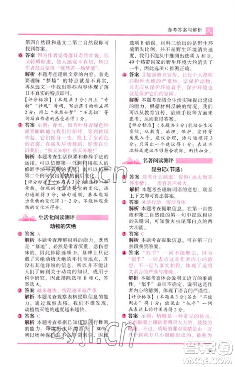 湖南師范大學(xué)出版社2023木頭馬閱讀力測評三年級(jí)語文人教版B版參考答案