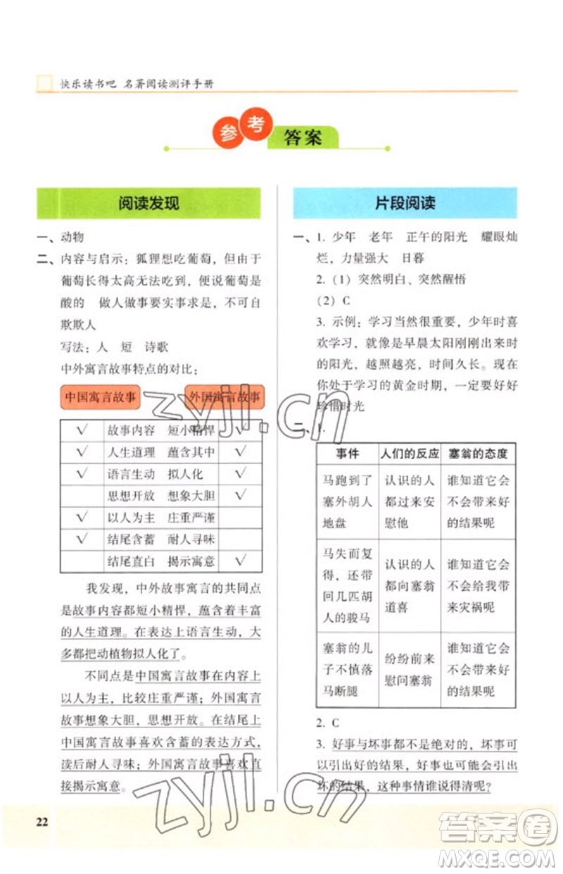 湖南師范大學(xué)出版社2023木頭馬閱讀力測評三年級(jí)語文人教版B版參考答案